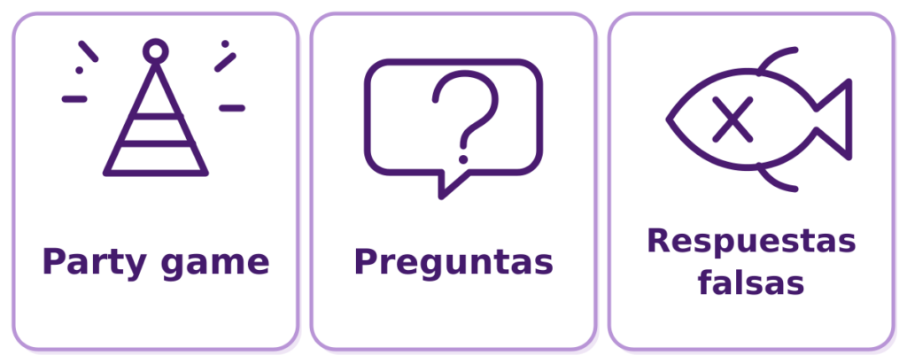 Características de Chao Pescao: party game, preguntas y engaño, y diversión en grupos grandes