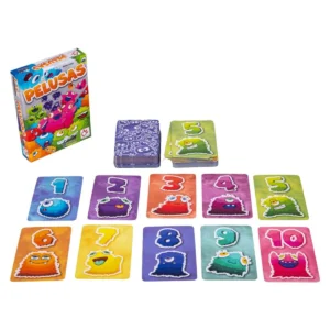 Cartas y componentes de Pelusas, juego de mesa