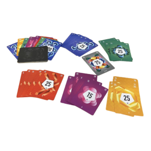 Cartas y componentes de Score 5, juego de mesa